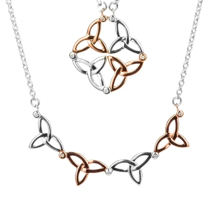 Silver and 10k Yellow or Rose Gold Diamond Celtic Synergy 2-in-1 Necklace