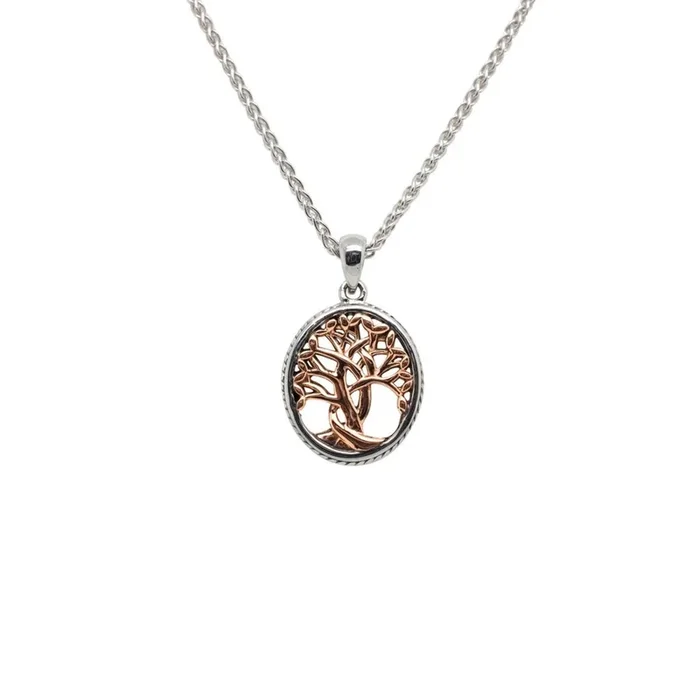 Silver and 10k Yellow or Rose Gold Tree of Life Pendant Petite