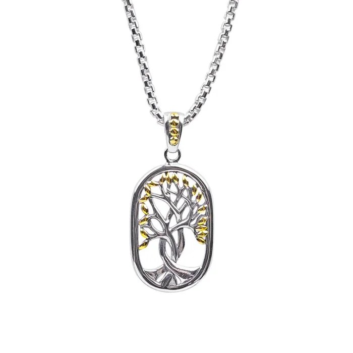 Silver and 18k Gold Tree of Life Open Dogtag Pendant