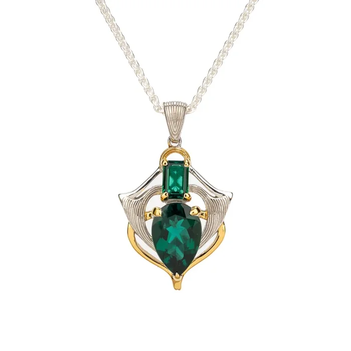 Silver and 18k Vermeil and Lab Grown Emerald Alchemy Thistle Pendant