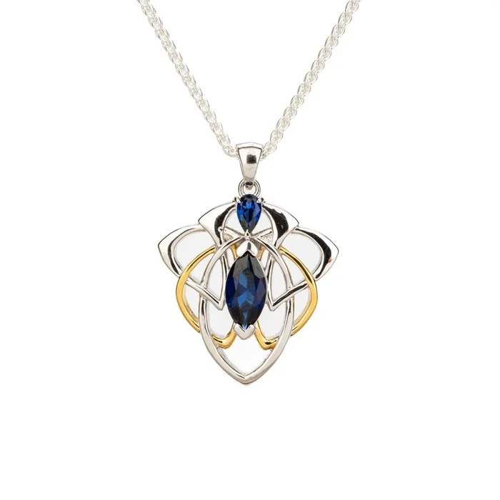 Silver and 18k Vermeil and Lab Grown Sapphire Alchemy Angel Pendant
