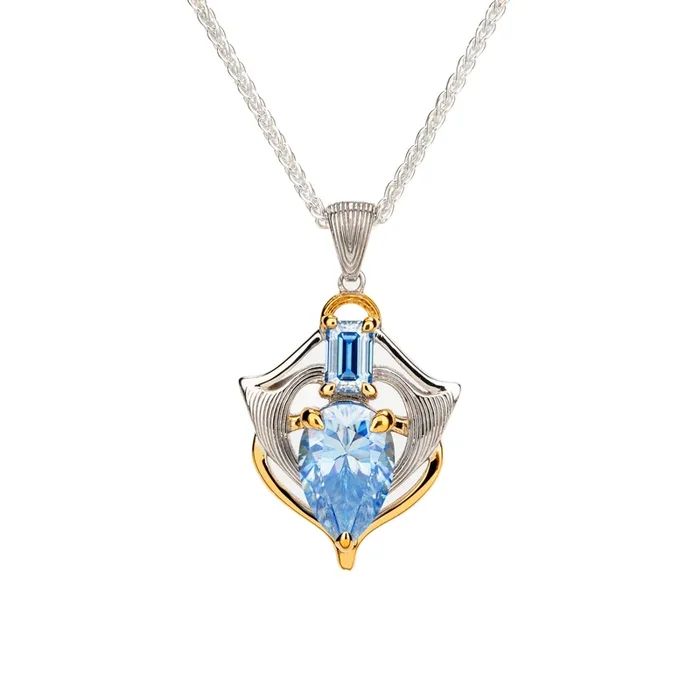 Silver and 18k Vermeil and Light Blue Moissanite Alchemy Thistle Pendant