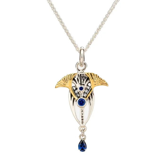 Silver and 24k Vermeil with Lab Grown Ruby or Sapphire and White Moissanite Alchemy Pendant