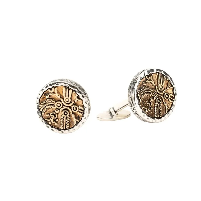 Silver and Bronze Four Virtues Ancient Celtic Coin Cufflinks