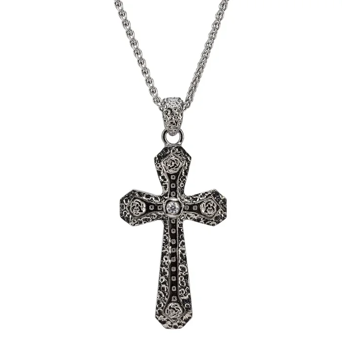 Silver Celtic Cross Pendant – Ruthenium and Cubic Zirconia