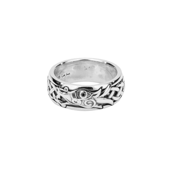 Silver Celtic Dragon Ring – Black Cubic Zirconia Eye