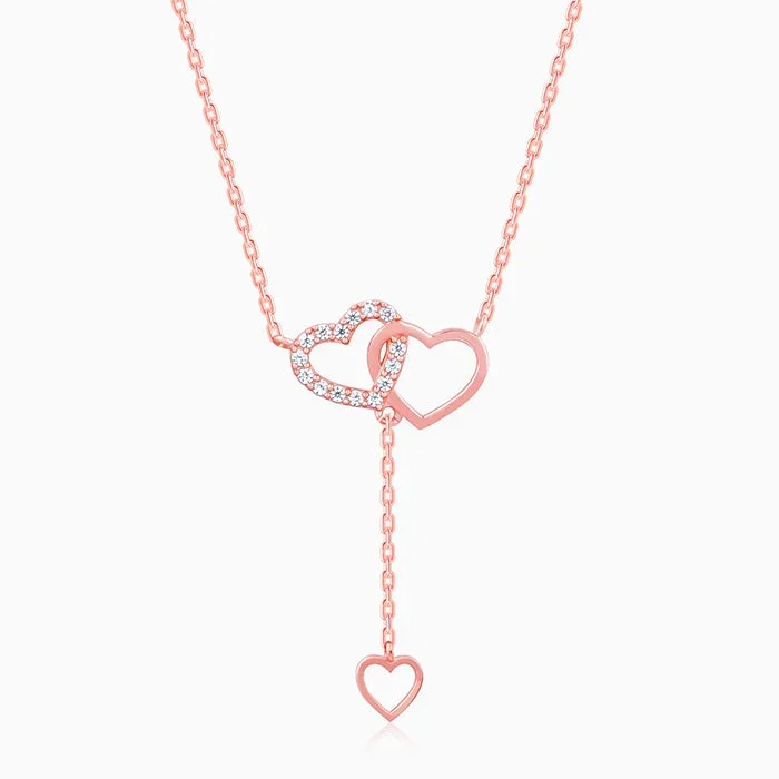 Silver Interlocked Heart Duo Lariat Necklace