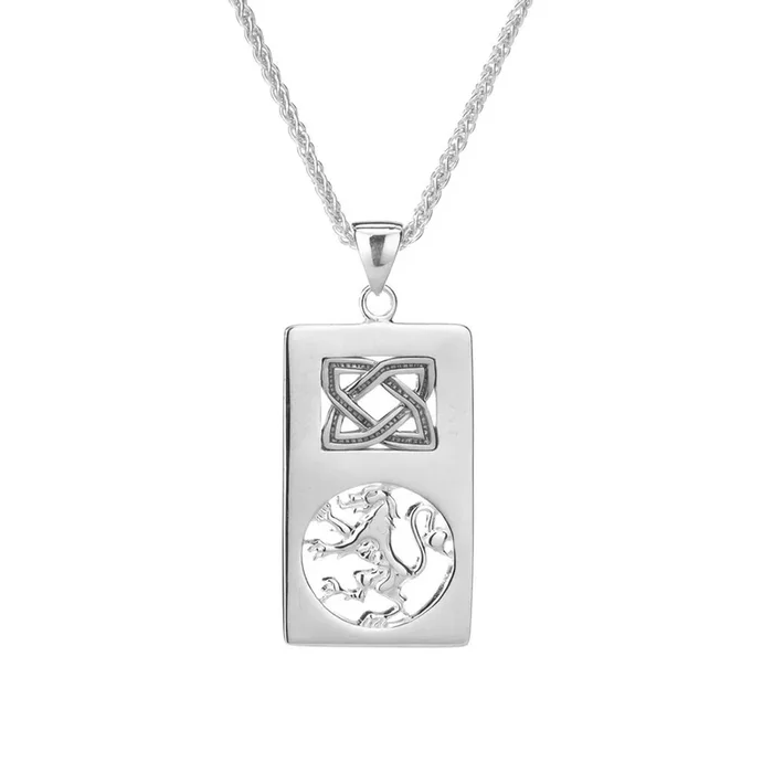 Silver Lion Rampant Rectangle Pendant