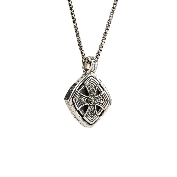 Silver or Silver and Bronze Celtic Cross Cushion Pendant Large