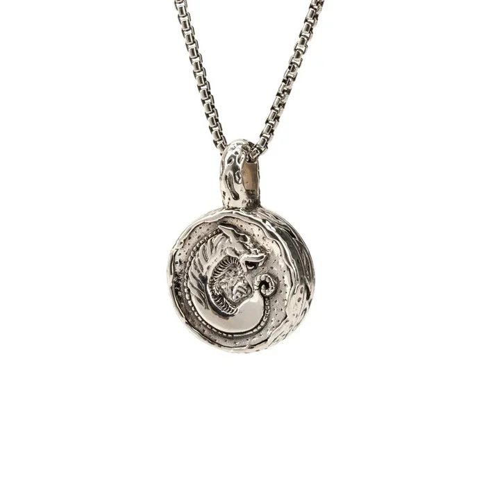 Silver or Silver and Bronze Dragon Coin Pendant Large