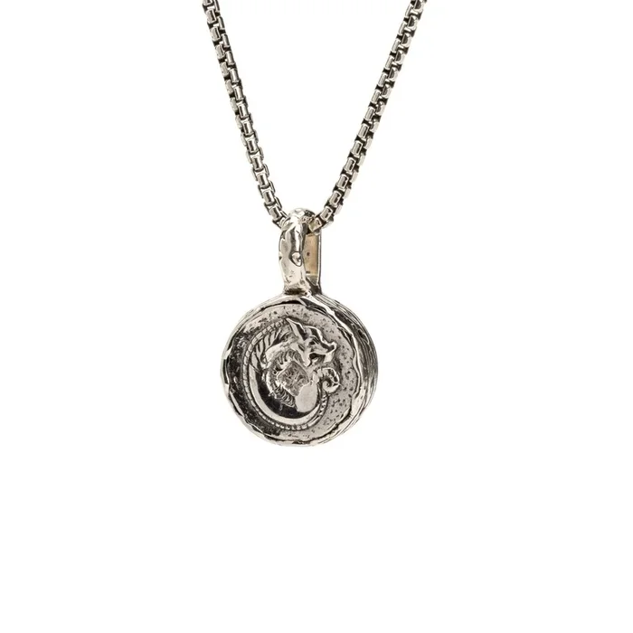 Silver or Silver and Bronze Dragon Coin Pendant Small