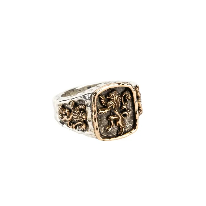 Silver or Silver and Bronze Lion Rampant Ring Large