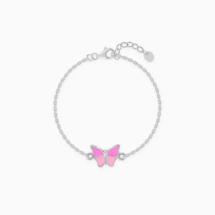 Silver Pink Butterfly Kids Bracelet (2- 8 years)