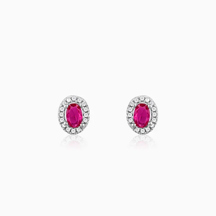 Silver Pink Oval Halo Studs