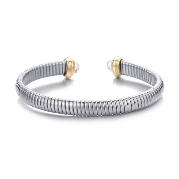 Silver Plated Coil Cuff with Clear Stones