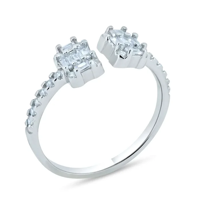 Silver Rhodium Plated Double Baguette CZ Ring – GMR00365