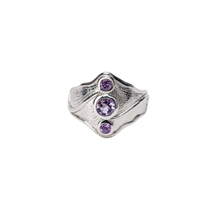 Silver Rocks ‘n Rivers Ring – Amethyst