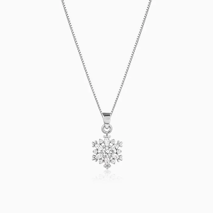 Silver Snowflake Pendant With Box Chain