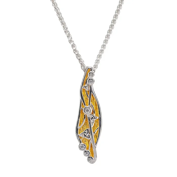 Silver with 23k Gold Gilding Celestial Pendant – Cubic Zirconia
