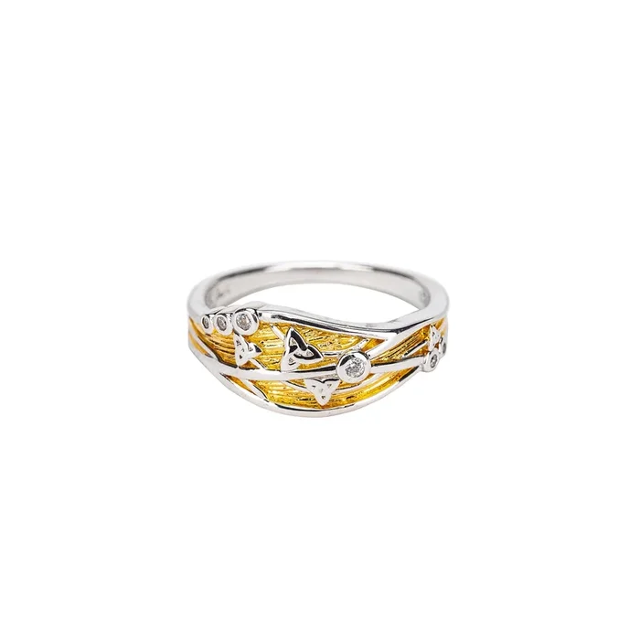 Silver with 23k Gold Gilding Celestial Ring – Cubic Zirconia