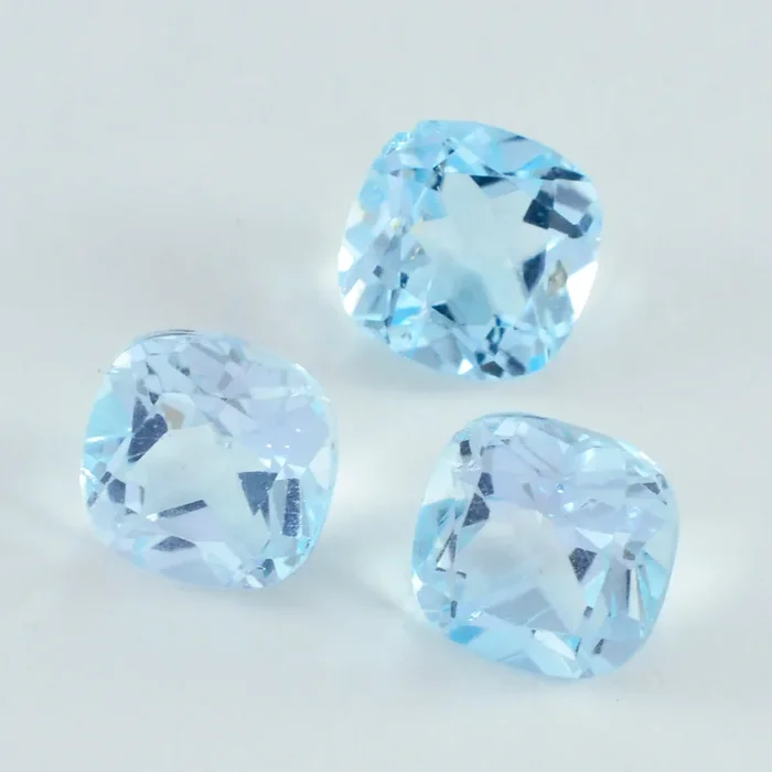 Sky Blue Topaz 1PC Small 8×8 MM Cushion Faceted Blue Luster Semi Precious Loose Gemstones