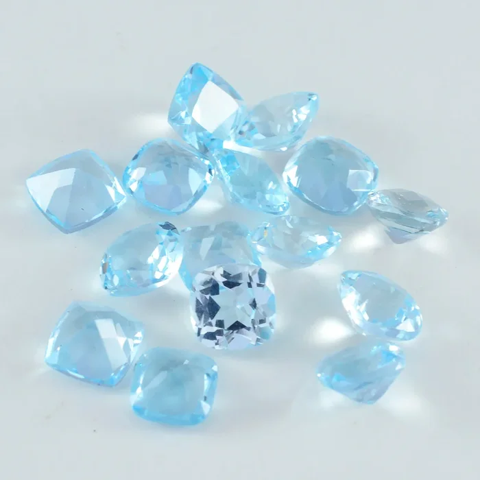 Sky Blue Topaz 1PC Tiny 6×6 MM Cushion Faceted Blue Polished Semi Precious Loose Gems