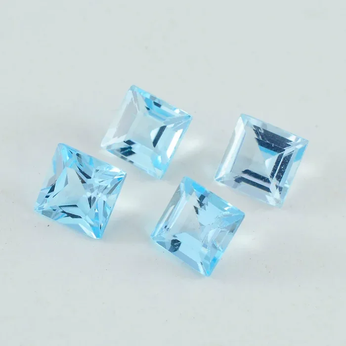 Sky Blue Topaz 1PC Tiny 6×6 MM Square Faceted Blue Polished Semi Precious Loose Gems