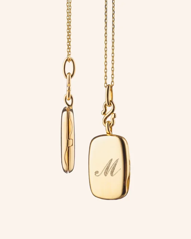 Slim “Britt” 18K Gold Engraved Locket Necklace