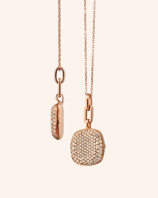 Slim “Rae” Locket Necklace with Cognac Diamonds