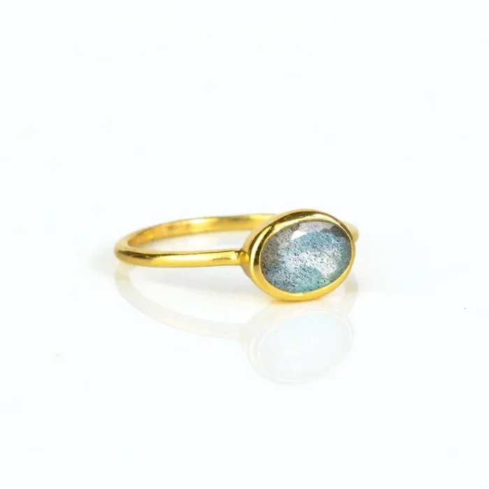 Small Oval Labradorite Ring | Dainty Stackable Gemstone Ring for Women, 925 Silver, Gold or Rose Gold Vermeil, Custom Gift for Her