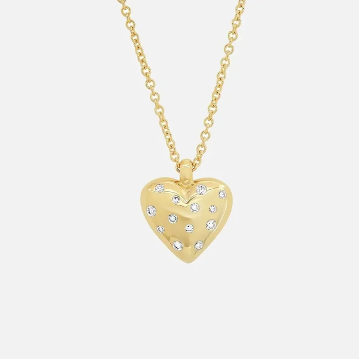 Small Reversible Diamond and Gold Puffy Heart Necklace