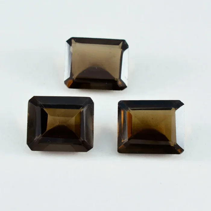 Smoky Quartz 1PC Medium 8×10 MM Emerald Faceted Brown High-Quality Semi Precious Loose Gemstones