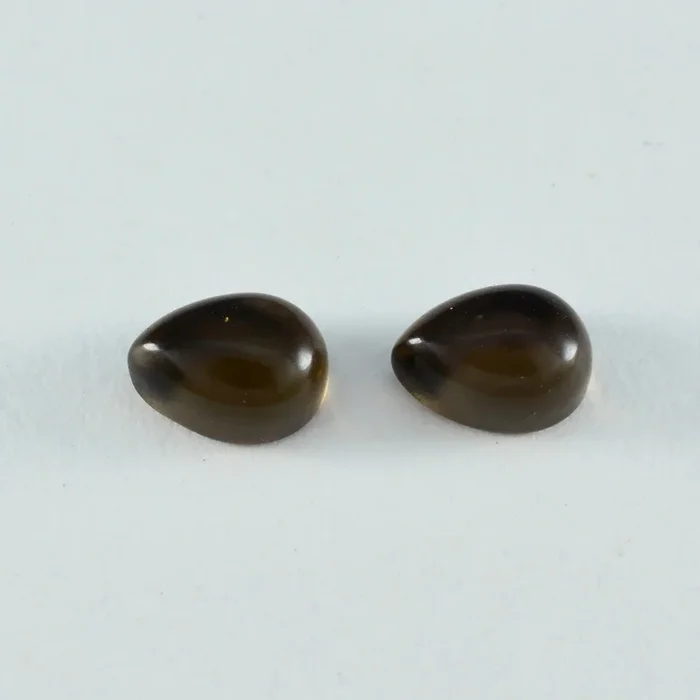Smoky Quartz 1PC Small 6×8 MM Pear Cabochon Brown Polished semi Precious Loose Gemstones