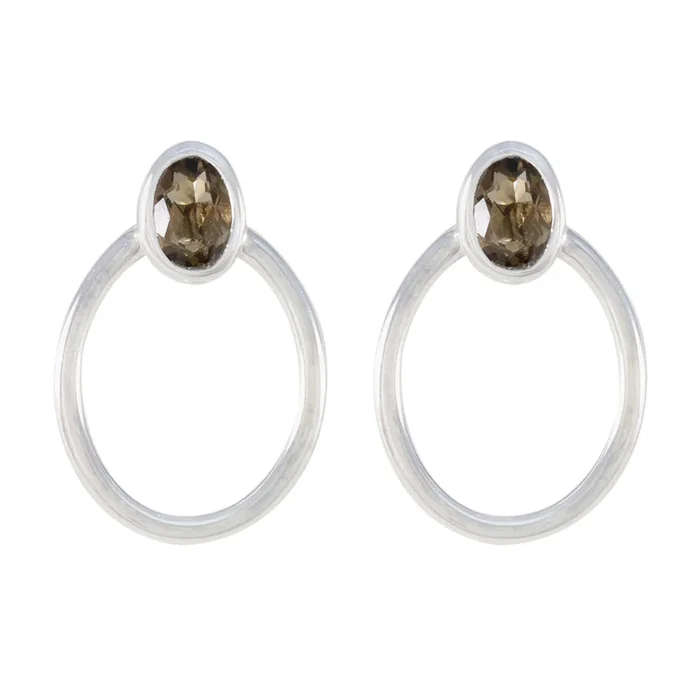 Smoky Quartz American Sophia Solitaire Stud Brown Sterling Silver Earring