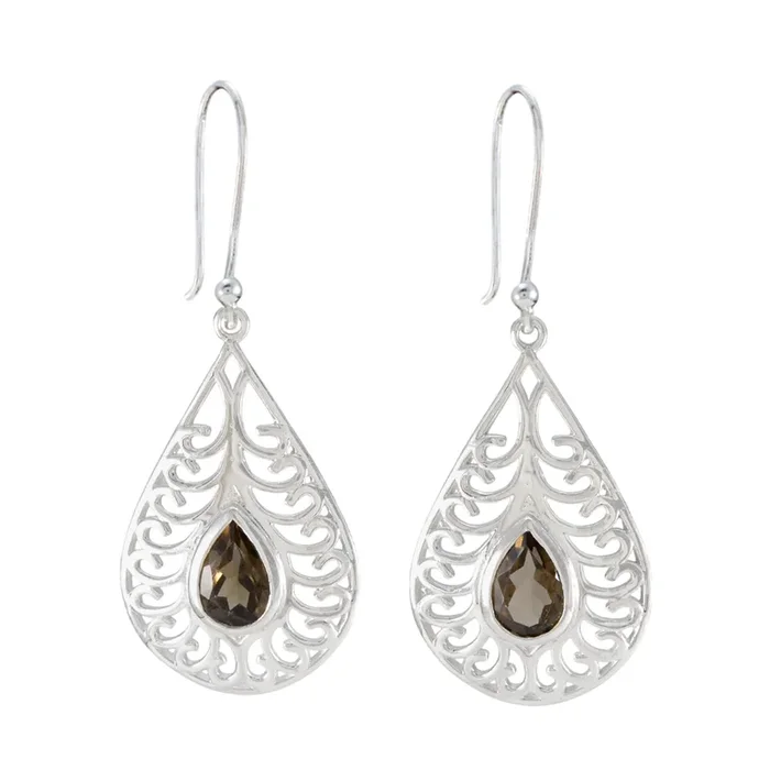 Smoky Quartz Australian Daniela Solitaire Dangle Brown 92.5 Silver Earring