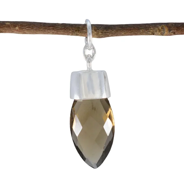 Smoky Quartz Dainty Egyptian 925 Silver Solitaire Emma Trendy Brown Pendant Jewelry