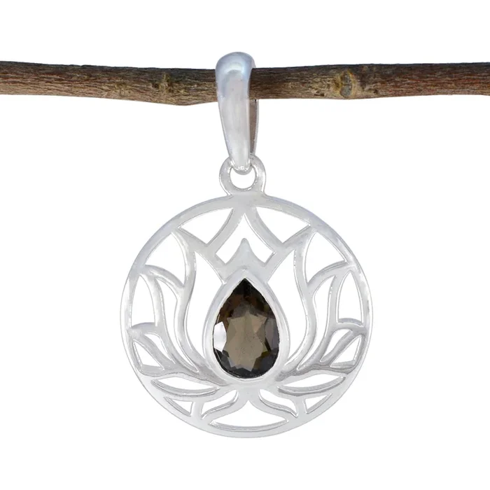Smoky Quartz Dainty French 92.5 Silver Solitaire Eleanor Rope-Wire Brown Pendant Jewellery