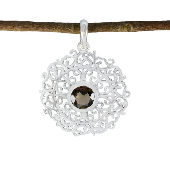 Smoky Quartz Dainty German Silver Solitaire Pilar Geometric Brown Pendant Jewelry