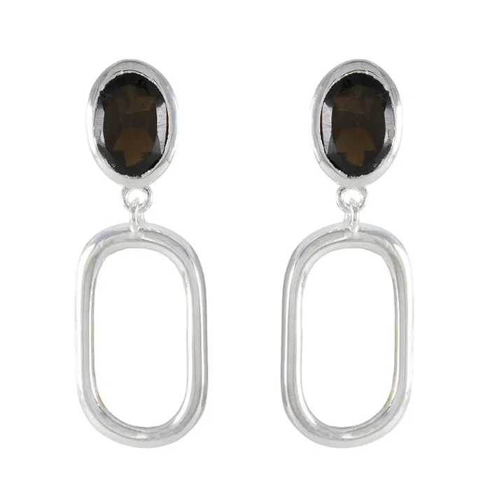 Smoky Quartz Egyptian Ivana Solitaire Stud Brown Sterling Silver Earring
