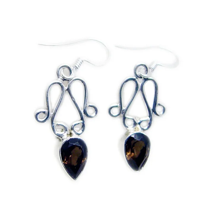 Smoky Quartz Egyptian Sakura multiple Dangle Brown 925 Silver Earring