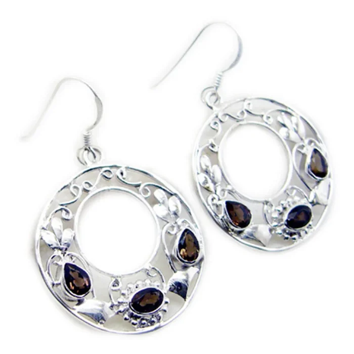 Smoky Quartz French Micaela multiple Dangle Brown Sterling Silver Earring