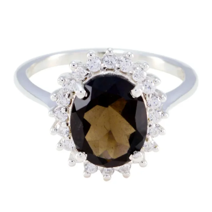 smoky quartz Halo Japanese 925 Sterling Silver Brown Gems Whisper-thin Graceful Ring Jewelry
