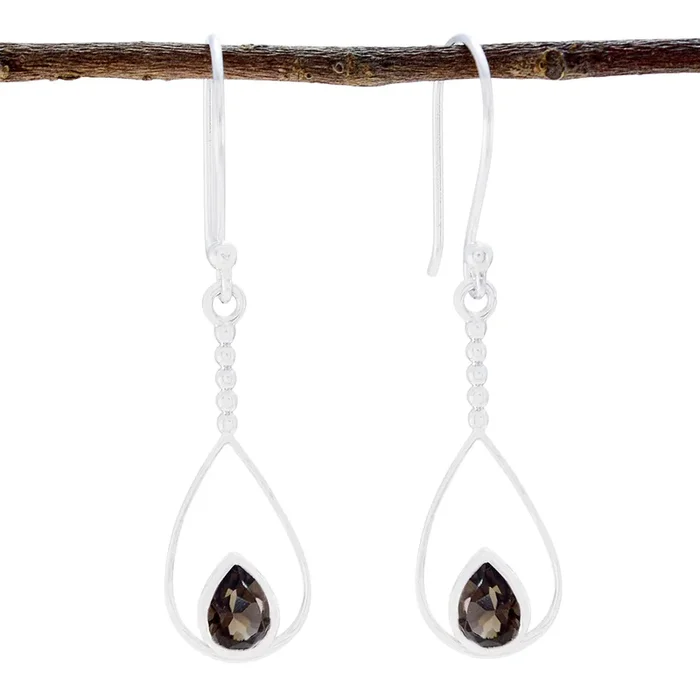 Smoky Quartz Japanese Carla Solitaire Dangle Brown 92.5 Silver Earring