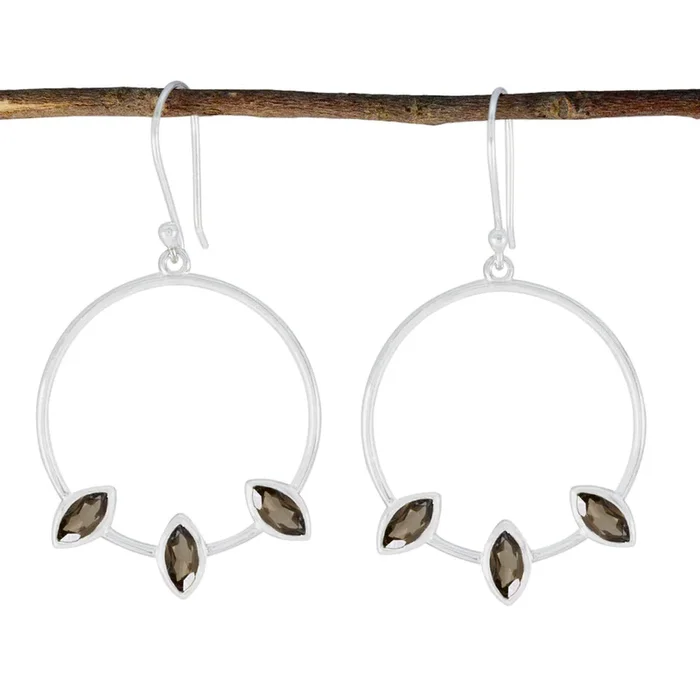 Smoky Quartz Japanese Savannah Trilogy Dangle Brown Sterling Silver Earring