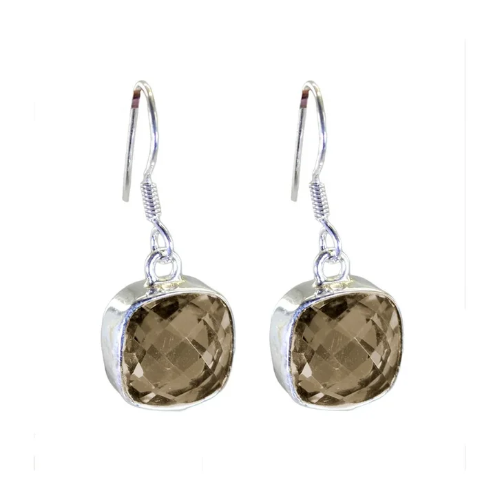 Smoky Quartz Korean Maya Solitaire Dangle Brown 92.5 Silver Earring
