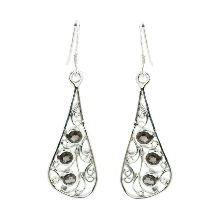 Smoky Quartz Latin American Valentina multiple Dangle Brown Sterling Silver Earring