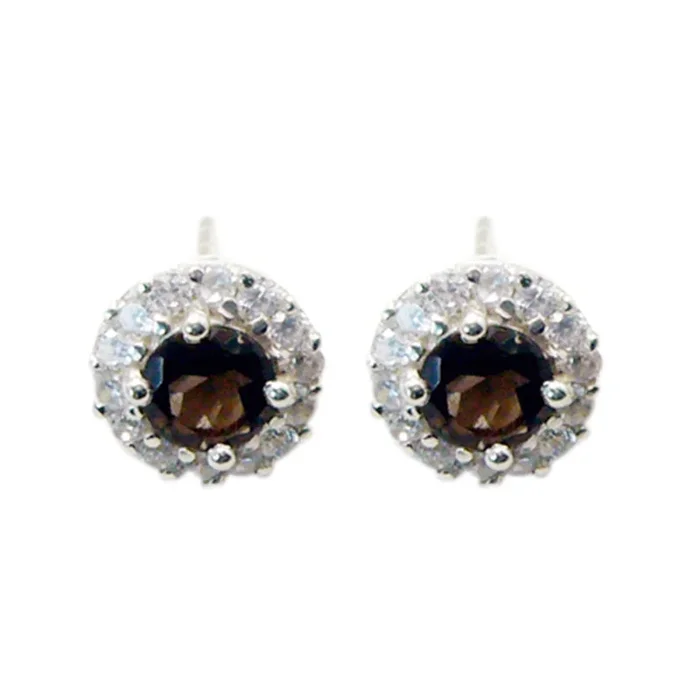 Smoky Quartz Mexican Ji-eun multiple Stud Brown 92.5 Silver Earring