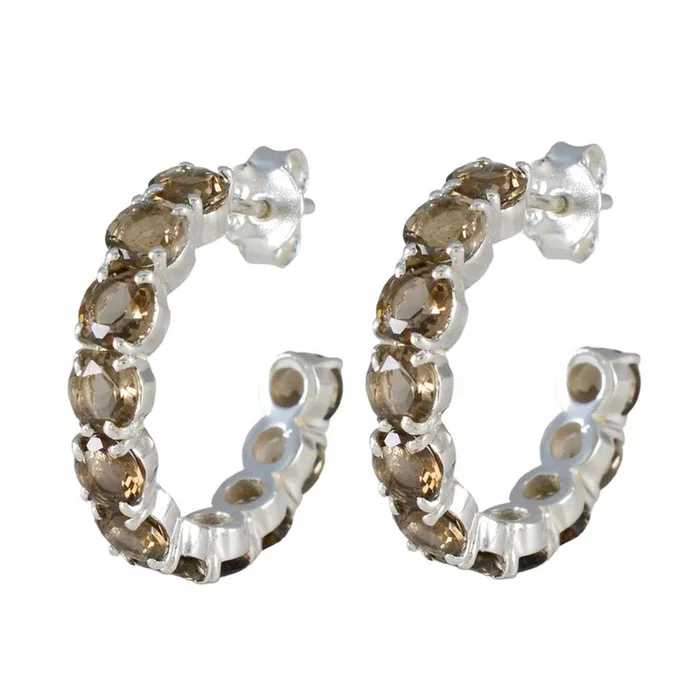 Smoky Quartz Middle Eastern Lourdes multiple Stud Brown Sterling Silver Earring