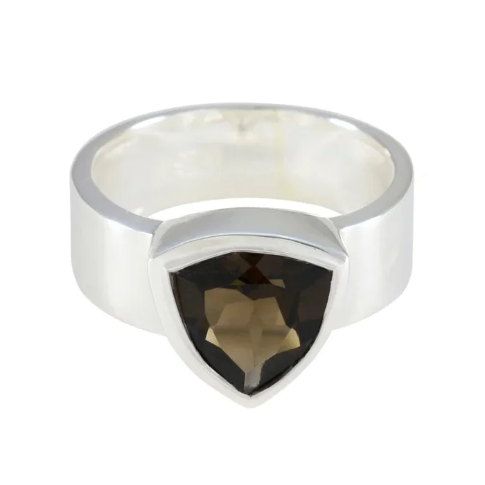 Smoky Quartz Solitaire Egyptian 925 Silver Brown Gemstone Eye-catching Signet Band Jewelry
