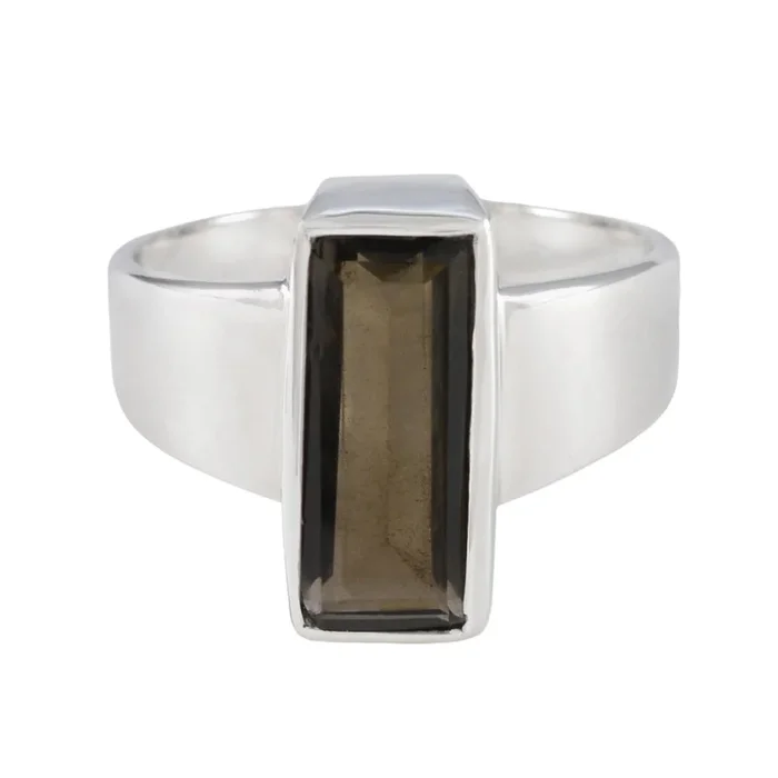 Smoky Quartz Solitaire Egyptian 925 Sterling Silver Brown Gemstones Eye-catching Trendy Ring Jewellery